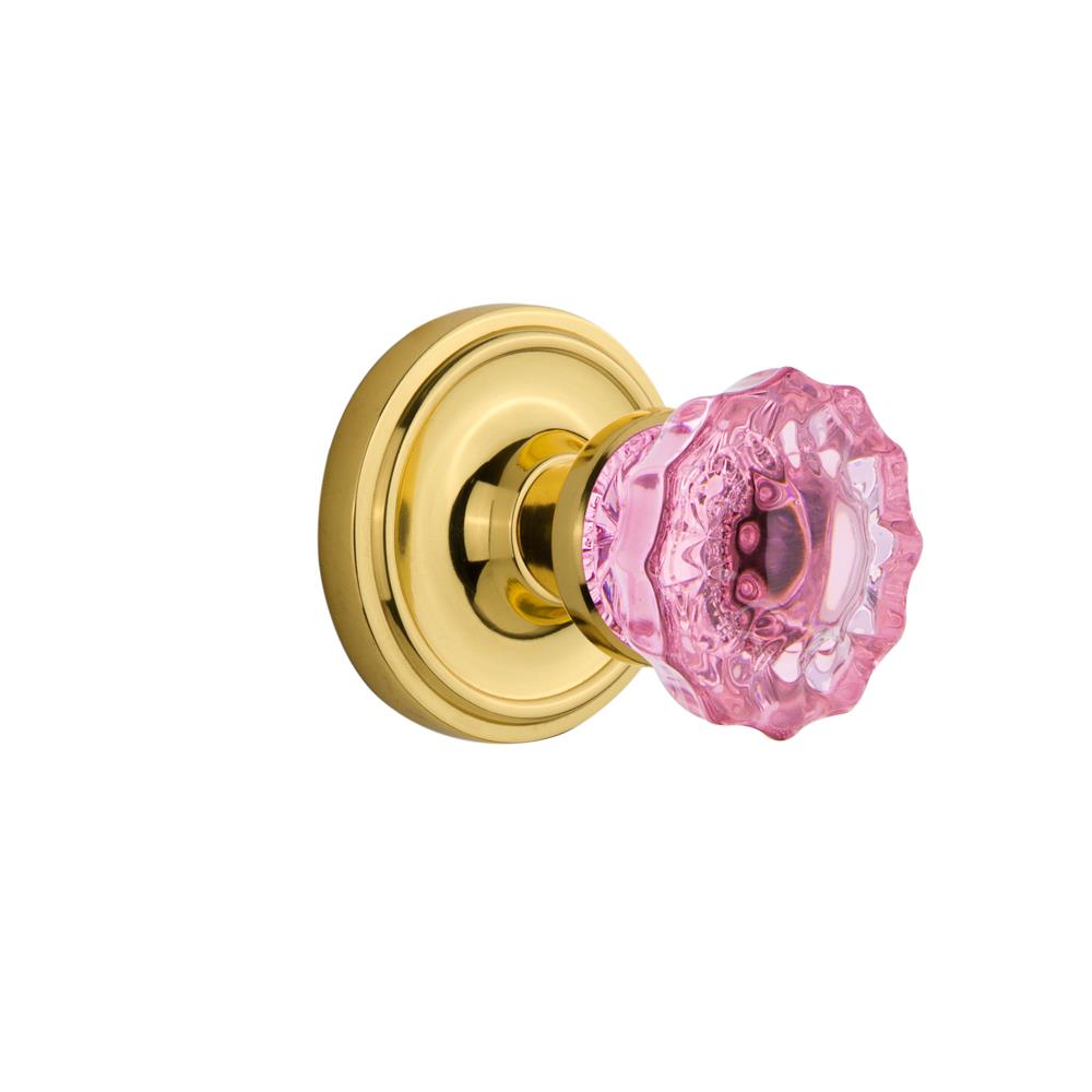 Nostalgic Warehouse CLACRP Colored Crystal Classic Rosette Passage Crystal Pink Glass Door Knob in Polished Brass